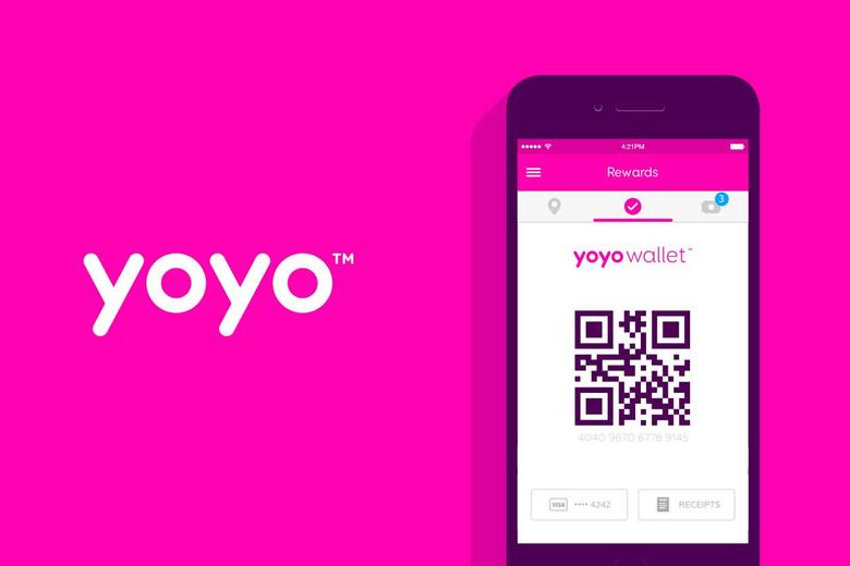Logo with 'yoyo' in pink writing on white background